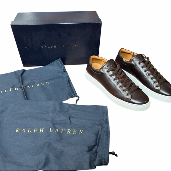 Ralph Lauren Purple Label Severn Calfskin Brown Leather Sneakers Made Italy10D